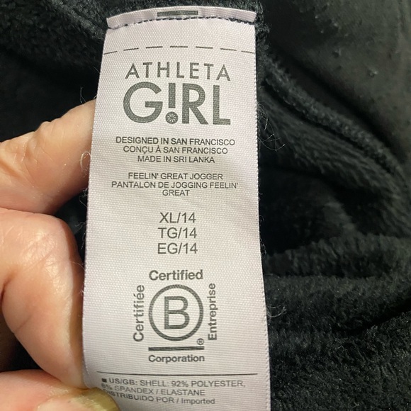 ATHLETA Girl Feelin’ Great Jogger Black Plush Velour Drawstring Pocket XL/SZ 14 - Picture 7 of 8